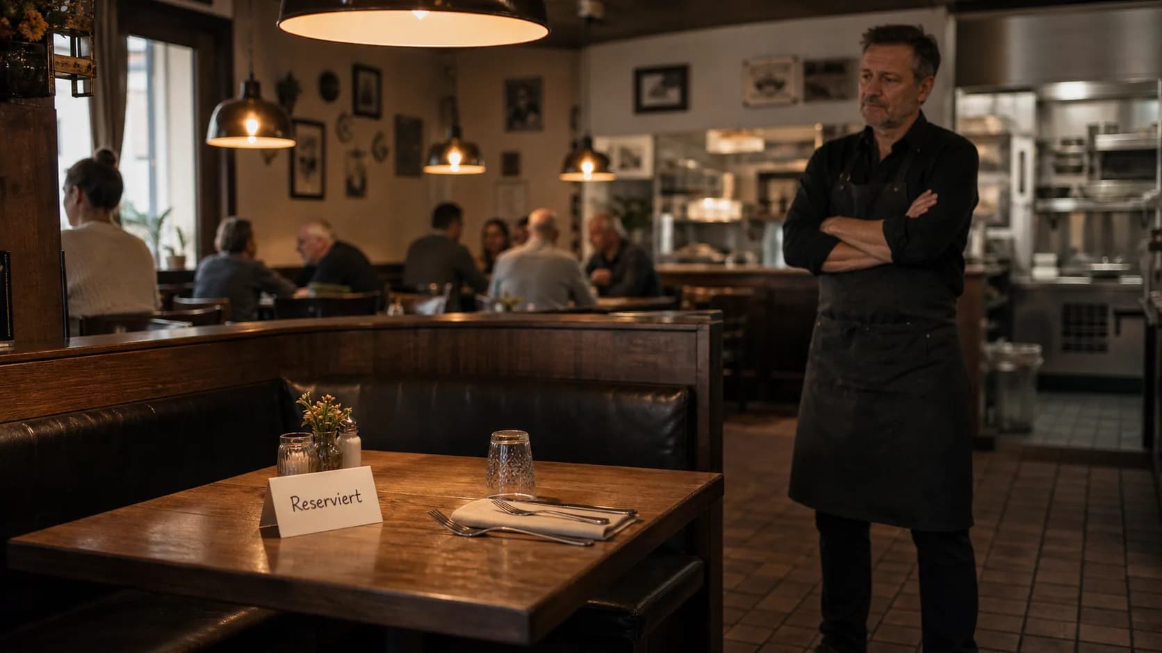 Table d'habitués vide au restaurant — symbole des habitués perdus